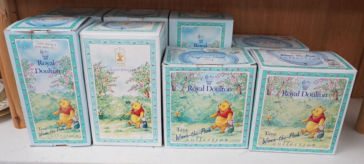 Eight large, boxed, Royal Doulton Winnie the Pooh collection figures including, ‘Summers Day Picnic’ and Eeyores Nose to the Ground’, all boxed. Condition - good